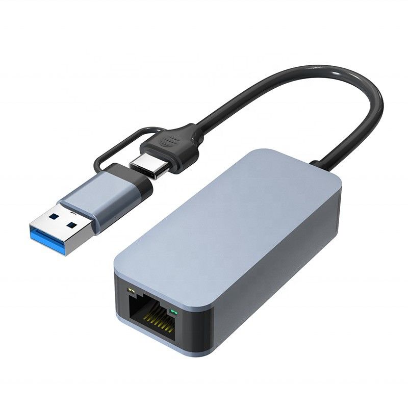 2 in 1 Aluminium USB 3.0 Type C Ethernet Adapter voor snelle en stabiele netwerkverbinding