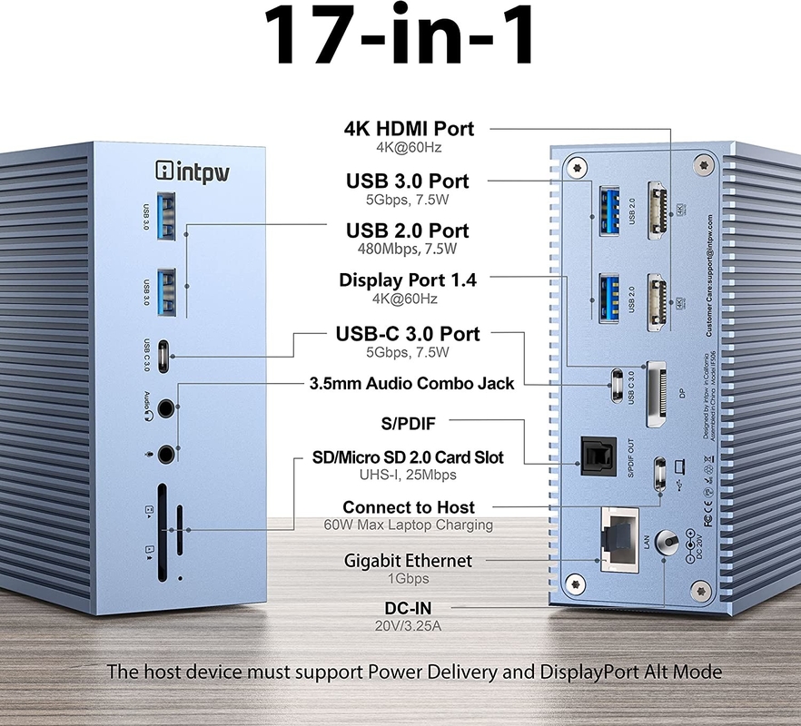 Stroomlevering Tot 120W USB-C Hub Docking Station met microSD3.0 kaartlezer met prestaties