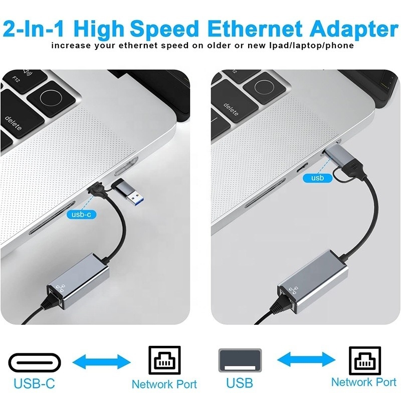 USB-C Type-C naar RJ45 Ethernet Gigabit Lan Adapter voor Laptops in hoge vraag