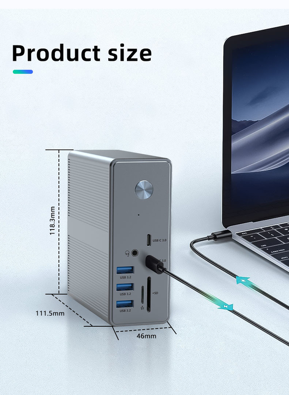 Aluminiumlegering en ABS-materiaal USB-C-dockingstation met SD/TF-kaartlezer Plug And Play-connectiviteit
