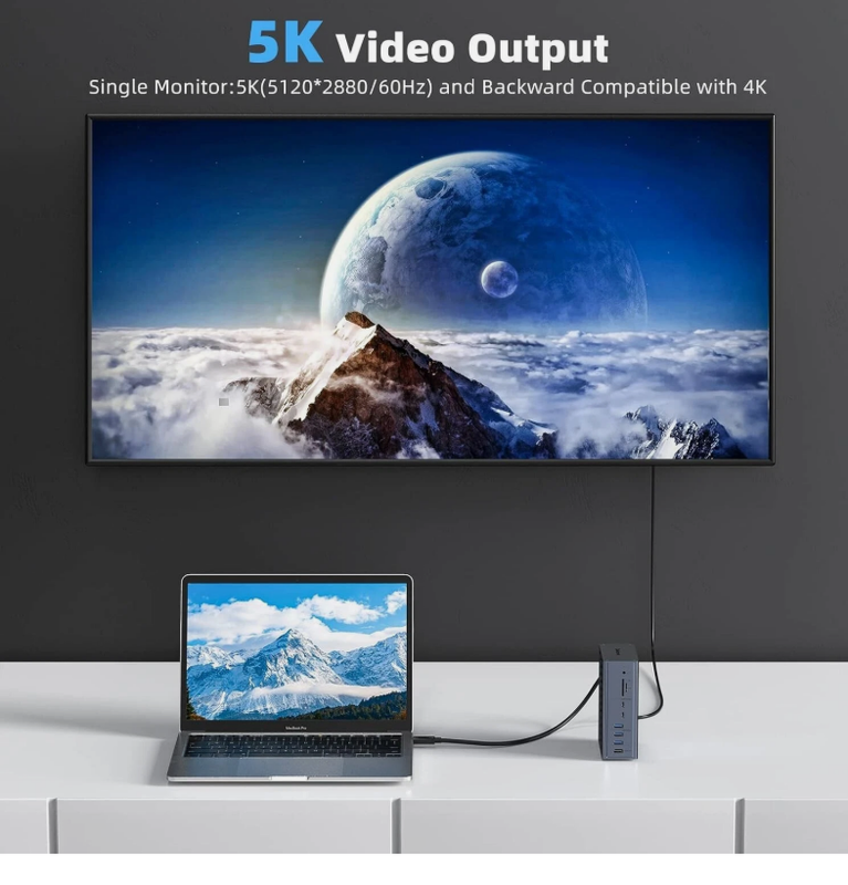 16-in-1 Thunderbolt 3 Docking Station met 40 Gbps snelheid DP1.4 Output en 65W PD Charging